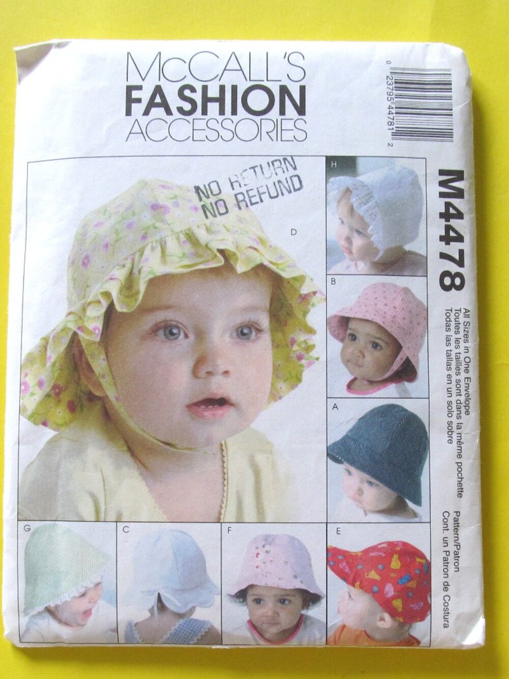 2/$20 Infant hat sewing pattern McCall's M4478 UNCUT